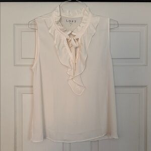 LOFT Cream Ruffle Front Blouse